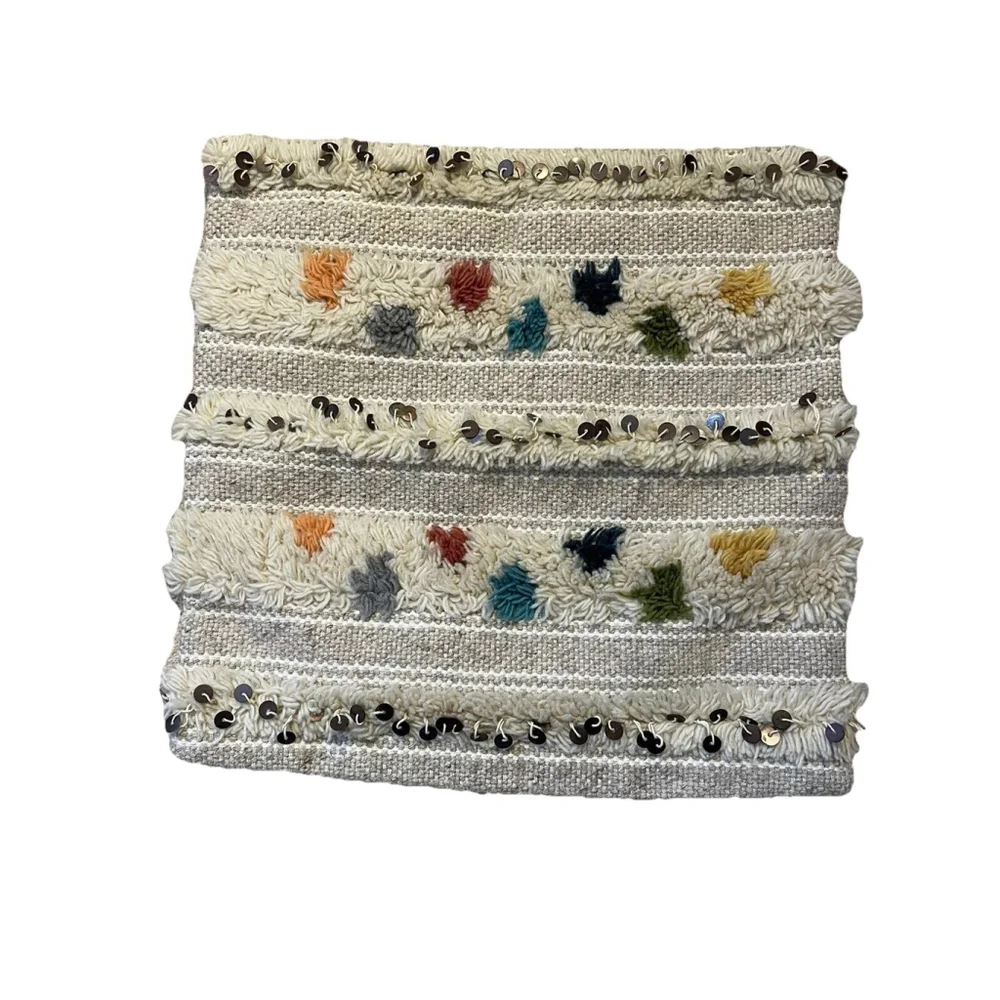 Pottery Barn Wool Moroccan Wedding Blanket Pillow Cover Sequin 18 X 18